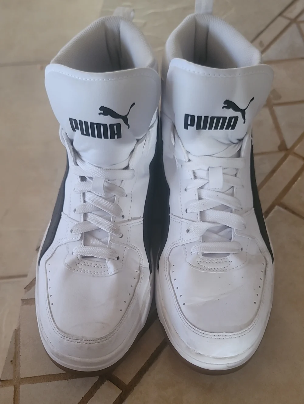 Puma White and Black Mid-Top Athletic Sneakers